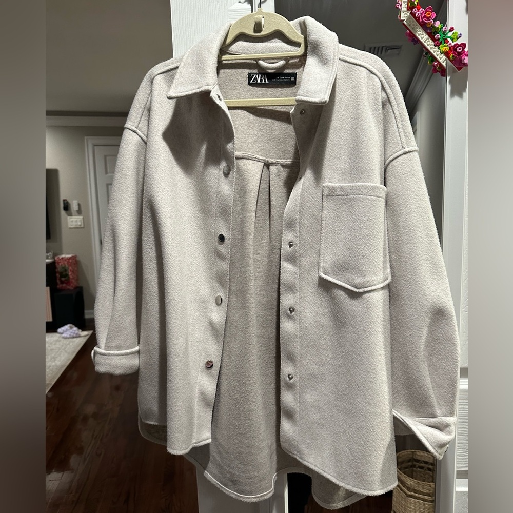 Zara Cream Oversized Shirt Jacket